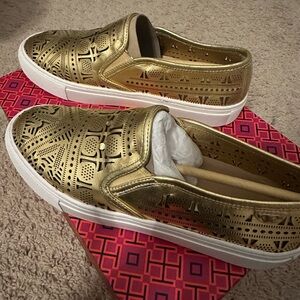 NWT Tory Burch Roselle Metallic Bronze Gold Slip-on Sneaker